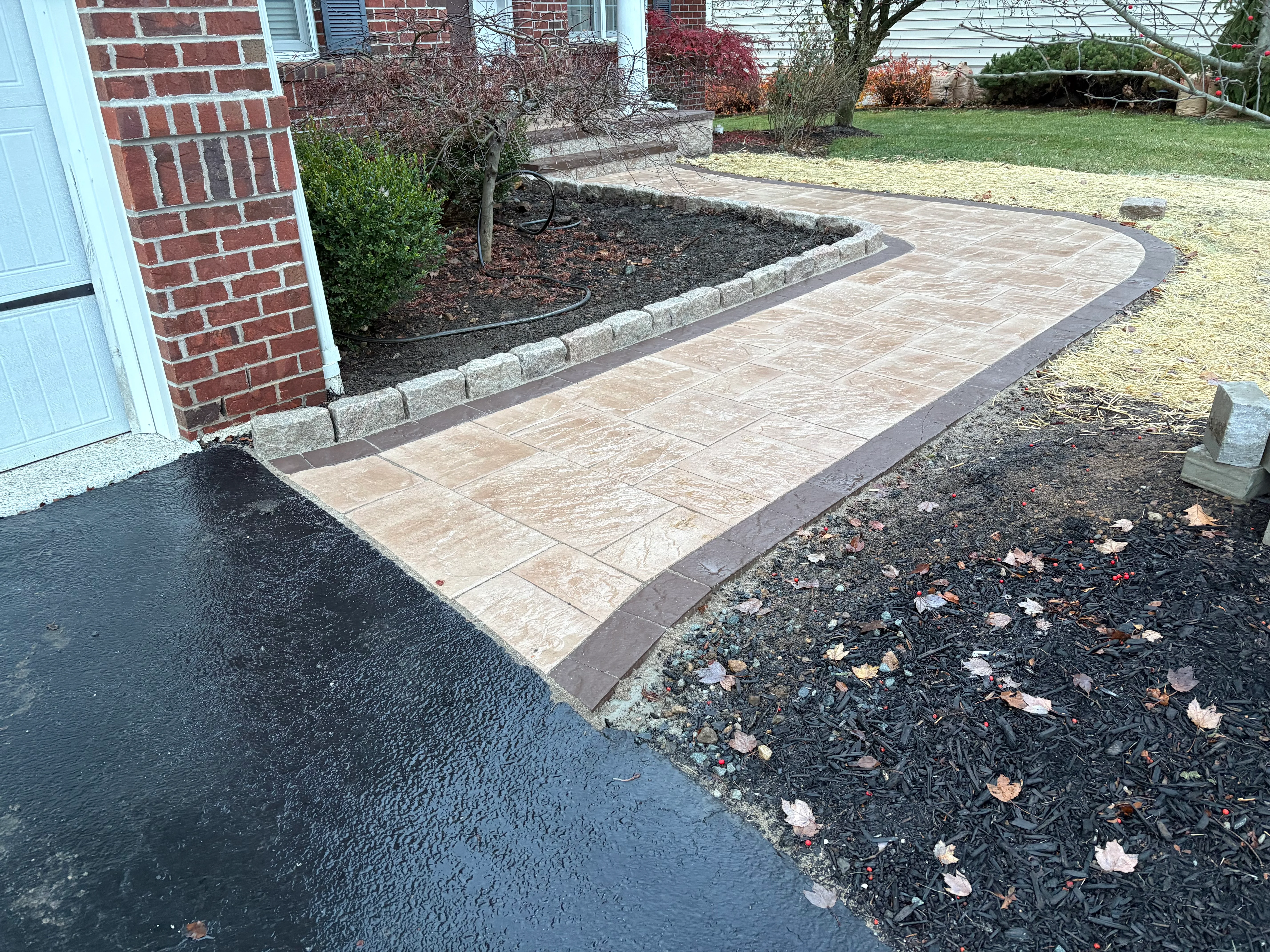 Paver Walkway with Retaining Wall and Planting Bed