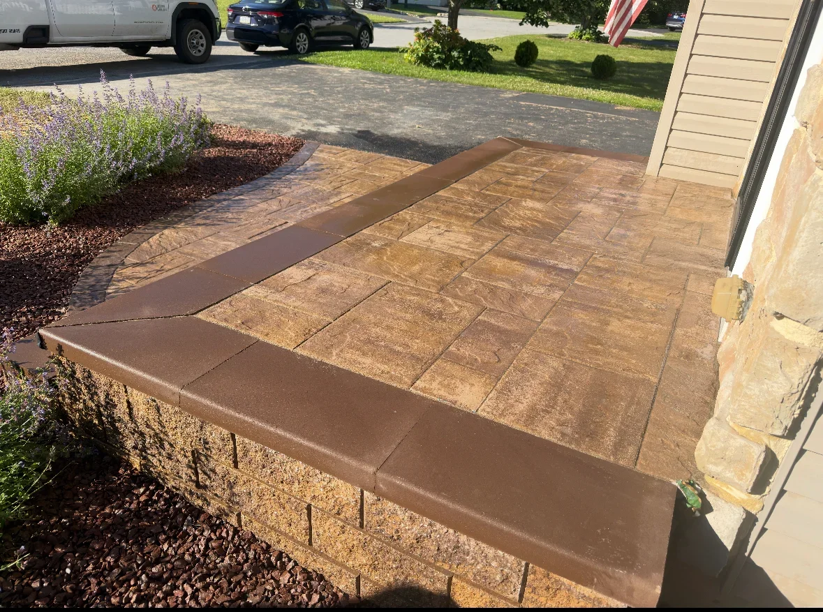 Stamped Concrete Patio with Retaining Wall