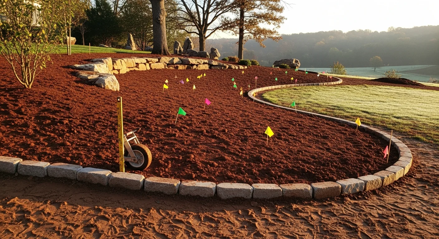 A Chester Springs residential property with a professionally designed landscape featuring layered planting beds, defined lawn areas, and a stone-edged pathway leading to the front entrance. The design reflects the scale and natural surroundings typical of Chester County homes.